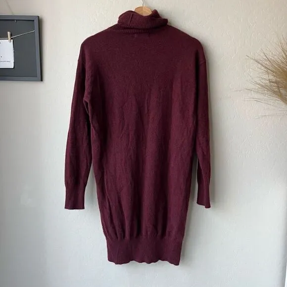 NAADAM Dress Cashmere Turtleneck Long Sleeve Sweater Dress Burgundy Red Size S