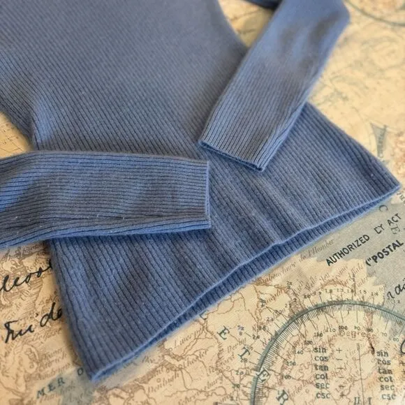 Nadaam 100% Cashmere Turtleneck Sweater Ribbed Cornflower Blue Women M Preppy