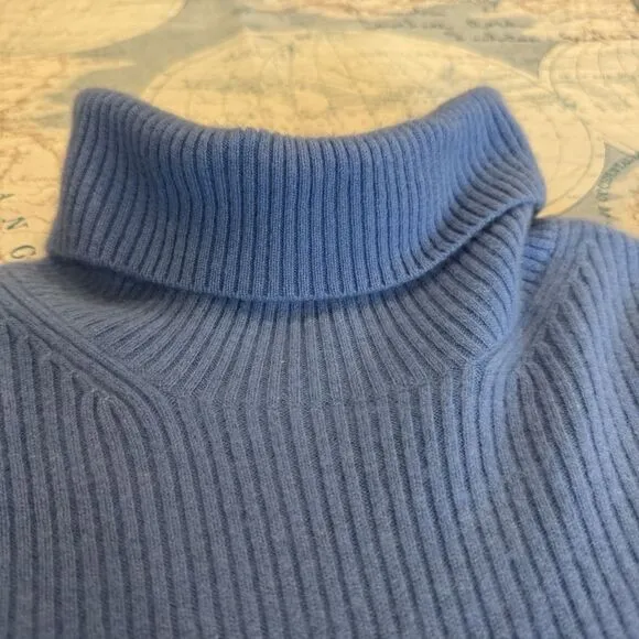 Nadaam 100% Cashmere Turtleneck Sweater Ribbed Cornflower Blue Women M Preppy