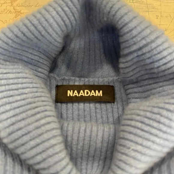 Nadaam 100% Cashmere Turtleneck Sweater Ribbed Cornflower Blue Women M Preppy