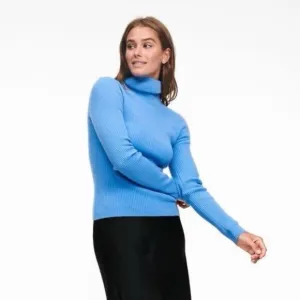 Nadaam 100% Cashmere Turtleneck Sweater Ribbed Cornflower Blue Women M Preppy