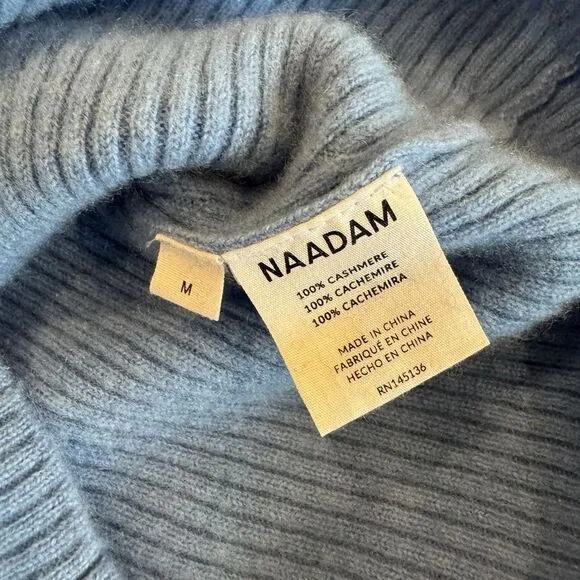 Nadaam 100% Cashmere Turtleneck Sweater Ribbed Cornflower Blue Women M Preppy