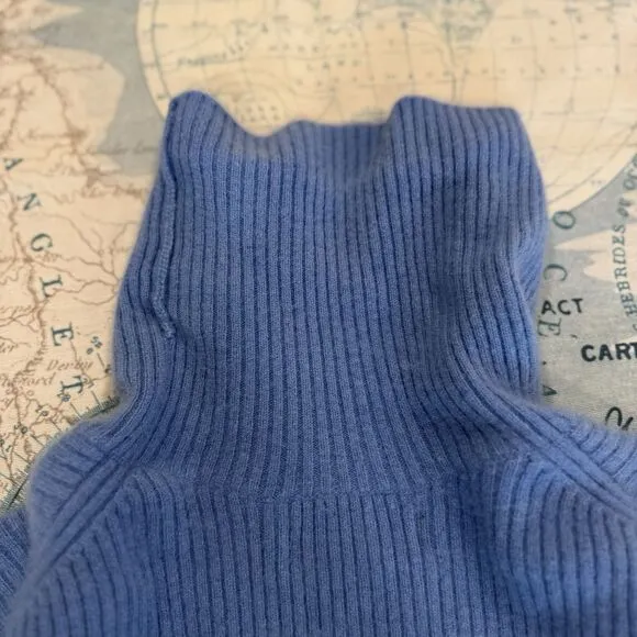 Nadaam 100% Cashmere Turtleneck Sweater Ribbed Cornflower Blue Women M Preppy