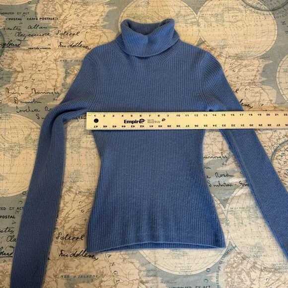 Nadaam 100% Cashmere Turtleneck Sweater Ribbed Cornflower Blue Women M Preppy