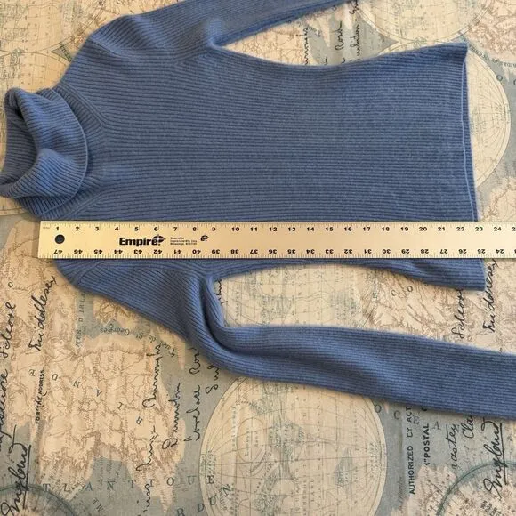 Nadaam 100% Cashmere Turtleneck Sweater Ribbed Cornflower Blue Women M Preppy
