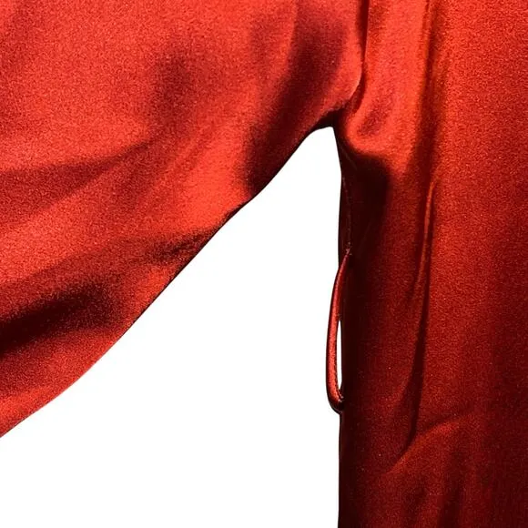 Nanushka Rust Red Satin Midi Dress Long Sleeve Mock Neck Minimalist Size M