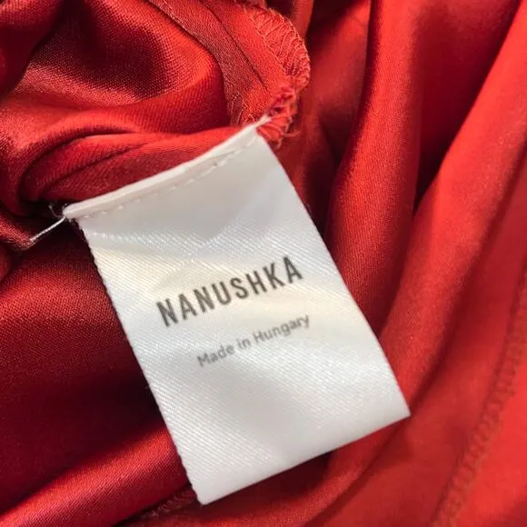 Nanushka Rust Red Satin Midi Dress Long Sleeve Mock Neck Minimalist Size M