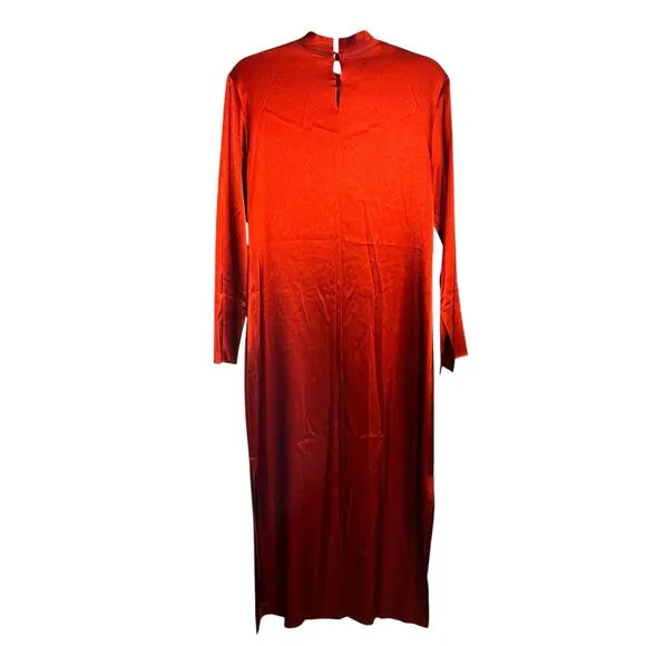 Nanushka Rust Red Satin Midi Dress Long Sleeve Mock Neck Minimalist Size M