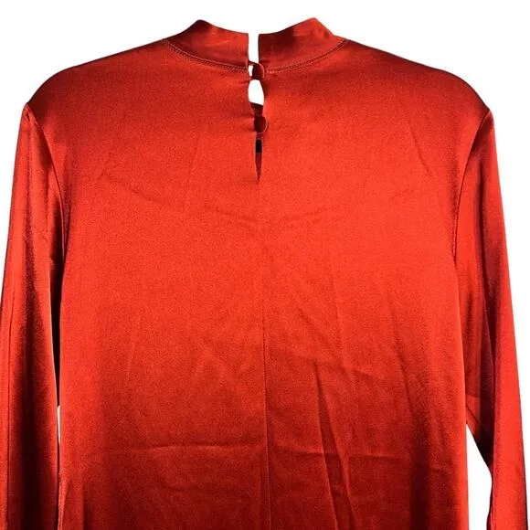 Nanushka Rust Red Satin Midi Dress Long Sleeve Mock Neck Minimalist Size M