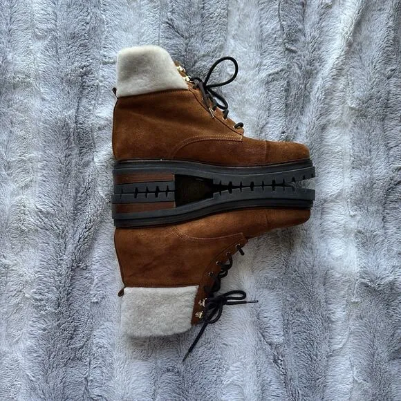 NAPOLEONI Suede Lace Up Ankle Boots With Fur Shearling Trim 10 10.5 41 $445