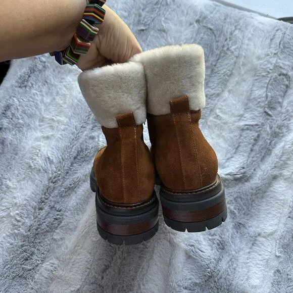 NAPOLEONI Suede Lace Up Ankle Boots With Fur Shearling Trim 10 10.5 41 $445