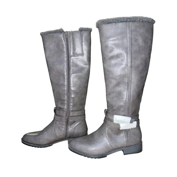 Naturalizer Garrison Cozy Womens Faux Leather Tall Knee-High Boots Gray size 9