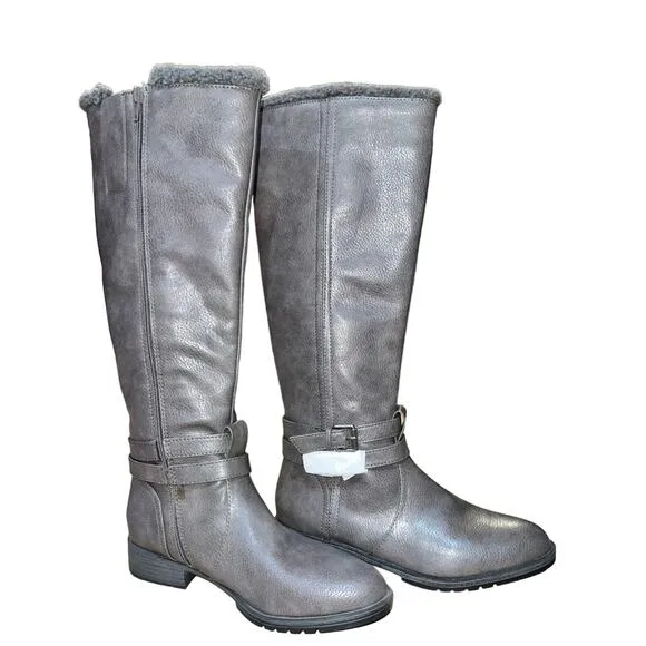 Naturalizer Garrison Cozy Womens Faux Leather Tall Knee-High Boots Gray size 9