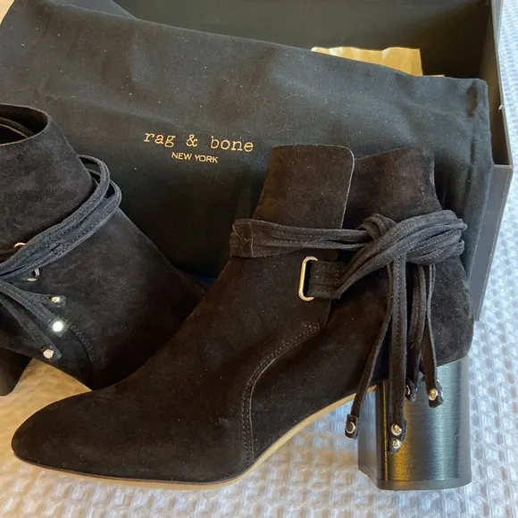 NEW $495! rag &amp; bone DALIA II BOOT Size 37 7 Black Suede Leather Ankle Boots