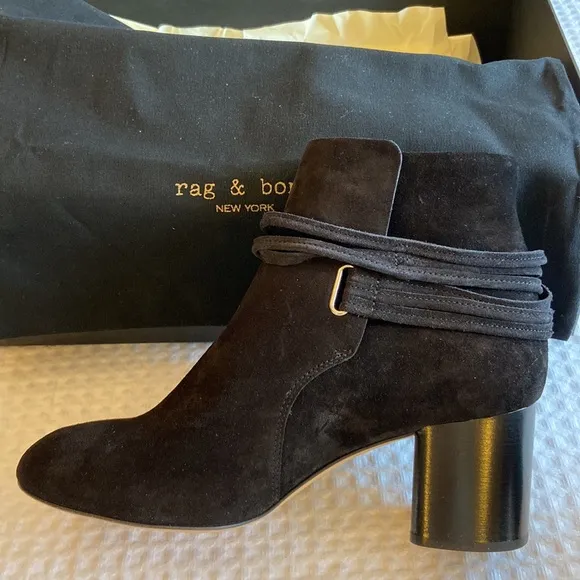 NEW $495! rag &amp; bone DALIA II BOOT Size 37 7 Black Suede Leather Ankle Boots