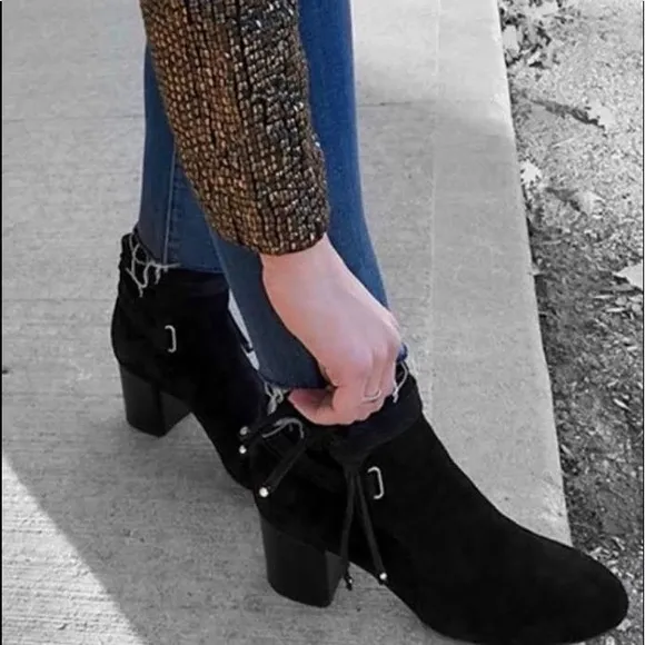 NEW $495! rag &amp; bone DALIA II BOOT Size 37 7 Black Suede Leather Ankle Boots