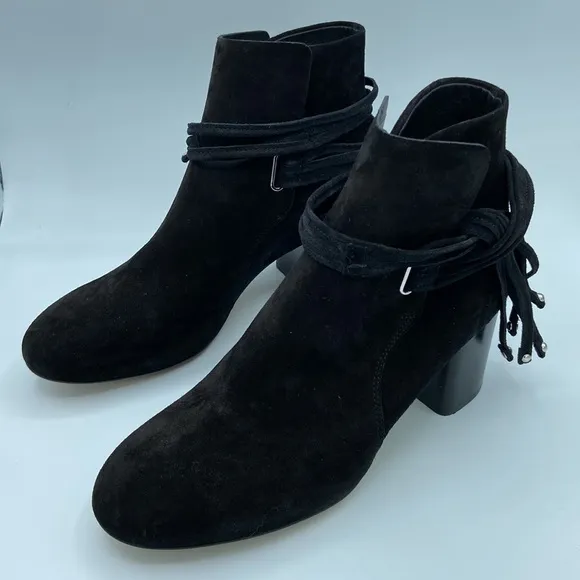 NEW $495! rag &amp; bone DALIA II BOOT Size 37 7 Black Suede Leather Ankle Boots
