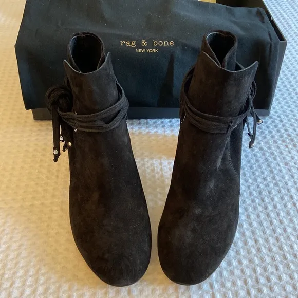 NEW $495! rag &amp; bone DALIA II BOOT Size 37 7 Black Suede Leather Ankle Boots
