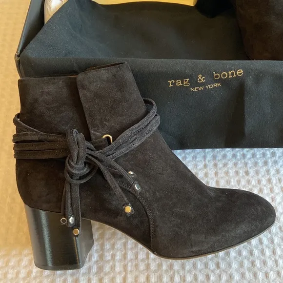 NEW $495! rag &amp; bone DALIA II BOOT Size 37 7 Black Suede Leather Ankle Boots