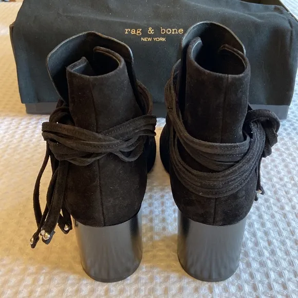 NEW $495! rag &amp; bone DALIA II BOOT Size 37 7 Black Suede Leather Ankle Boots