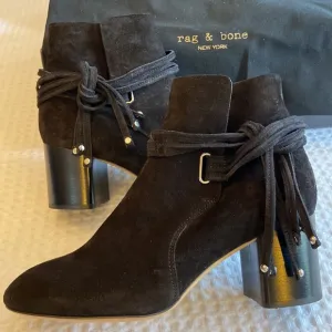 NEW $495! rag &amp; bone DALIA II BOOT Size 37 7 Black Suede Leather Ankle Boots
