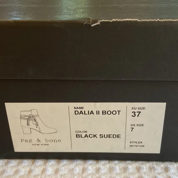 NEW $495! rag &amp; bone DALIA II BOOT Size 37 7 Black Suede Leather Ankle Boots