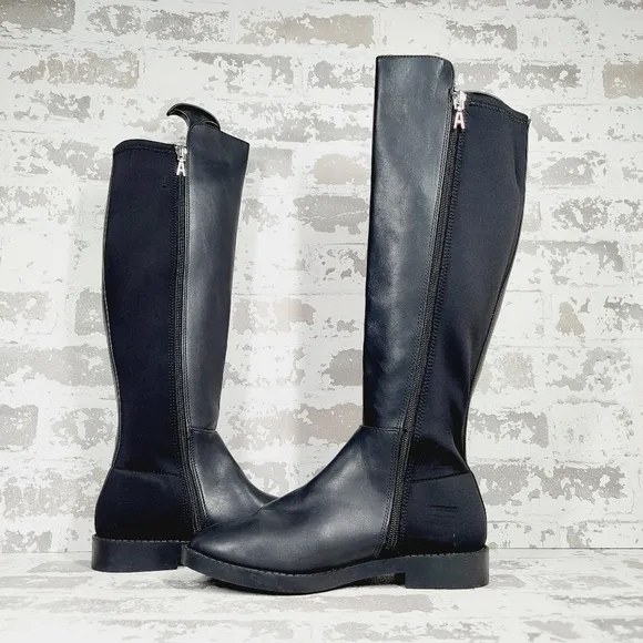 New Aerosoles Trapani Black Faux Leather Knee High Boots V402