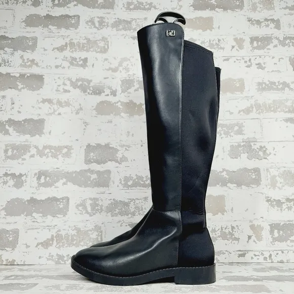 New Aerosoles Trapani Black Faux Leather Knee High Boots V402