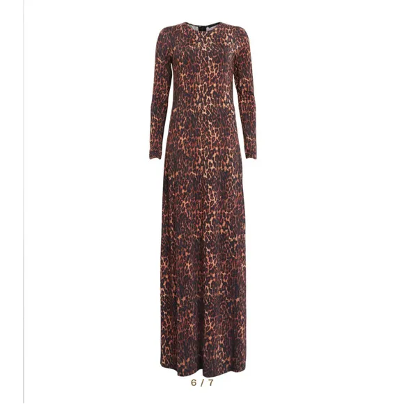 New ALL SAINTS Katlyn Evita Leopard Print‎ Split Hem Long Sleeve Maxi Dress