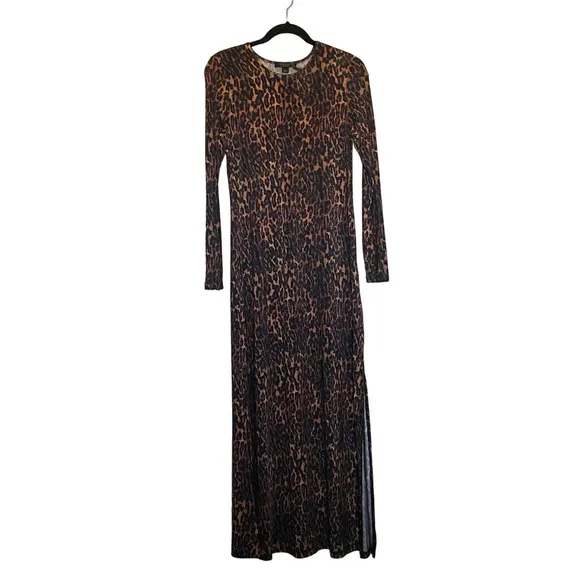 New ALL SAINTS Katlyn Evita Leopard Print‎ Split Hem Long Sleeve Maxi Dress