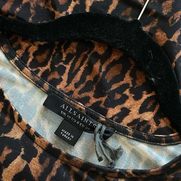 New ALL SAINTS Katlyn Evita Leopard Print‎ Split Hem Long Sleeve Maxi Dress