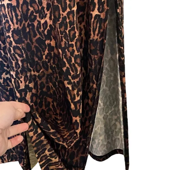 New ALL SAINTS Katlyn Evita Leopard Print‎ Split Hem Long Sleeve Maxi Dress