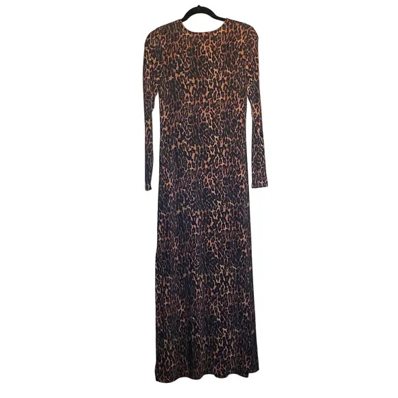 New ALL SAINTS Katlyn Evita Leopard Print‎ Split Hem Long Sleeve Maxi Dress