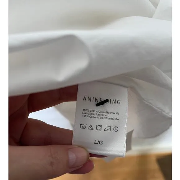 NEW! Anine Bing L Addison Babydoll Shirt Dress Cotton Poplin Long Sleeves White