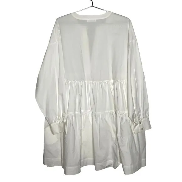 NEW! Anine Bing L Addison Babydoll Shirt Dress Cotton Poplin Long Sleeves White