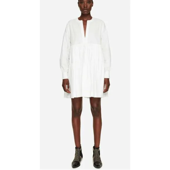 NEW! Anine Bing L Addison Babydoll Shirt Dress Cotton Poplin Long Sleeves White