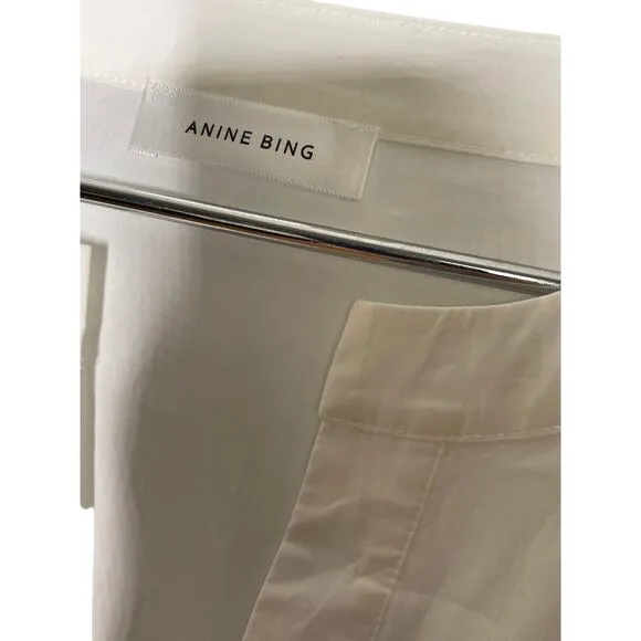 NEW! Anine Bing L Addison Babydoll Shirt Dress Cotton Poplin Long Sleeves White