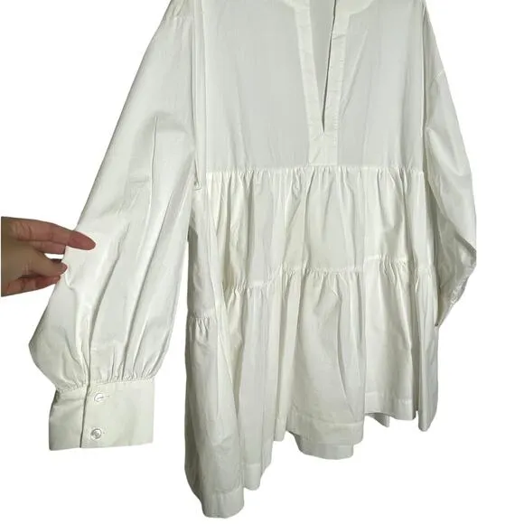 NEW! Anine Bing L Addison Babydoll Shirt Dress Cotton Poplin Long Sleeves White