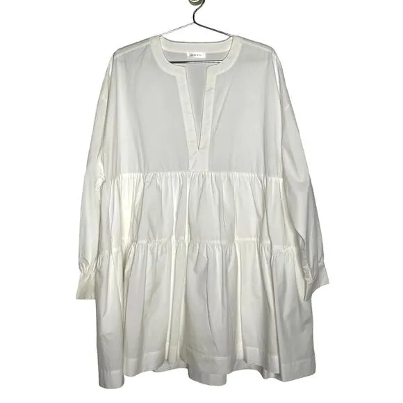 NEW! Anine Bing L Addison Babydoll Shirt Dress Cotton Poplin Long Sleeves White