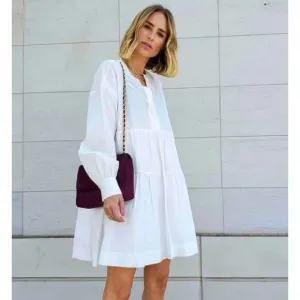 NEW! Anine Bing L Addison Babydoll Shirt Dress Cotton Poplin Long Sleeves White