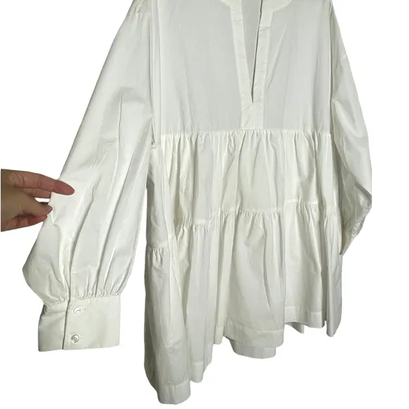 NEW! Anine Bing L Addison Cotton Babydoll Shirt Dress  Poplin Long Sleeves White