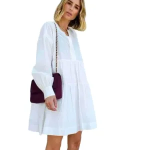 NEW! Anine Bing L Addison Cotton Babydoll Shirt Dress  Poplin Long Sleeves White