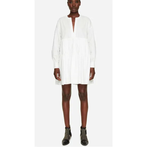 NEW! Anine Bing L Addison Cotton Babydoll Shirt Dress  Poplin Long Sleeves White