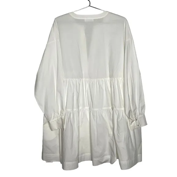 NEW! Anine Bing L Addison Cotton Babydoll Shirt Dress  Poplin Long Sleeves White