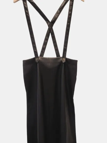 NEW Anthropologie Black Faux Leather Overalls Pinafore Skirt - Size 8