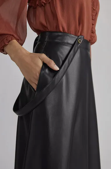 NEW Anthropologie Black Faux Leather Overalls Pinafore Skirt - Size 8