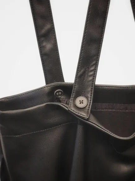 NEW Anthropologie Black Faux Leather Overalls Pinafore Skirt - Size 8