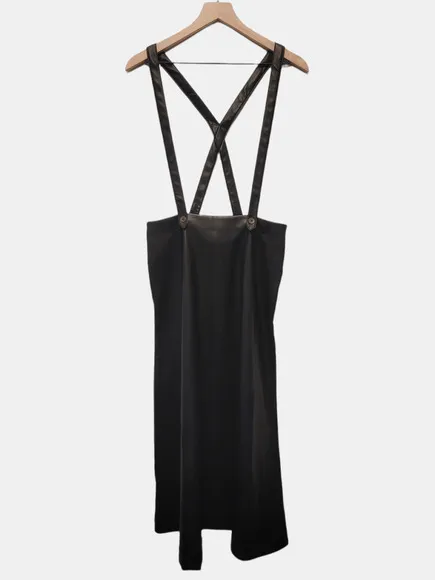 NEW Anthropologie Black Faux Leather Overalls Pinafore Skirt - Size 8