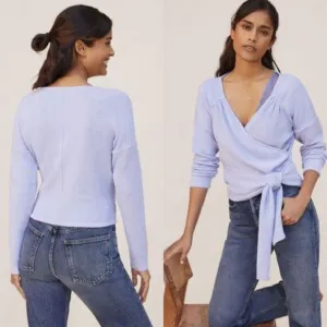 NEW Anthropologie Cozy Twist-Front Blue Top - Small