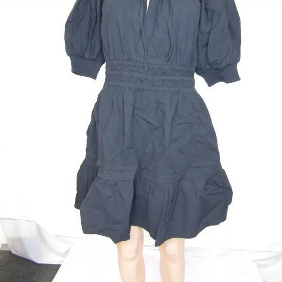 NEW ANTHROPOLOGIE Womens The Somerset Mini Puff Sleeve Dress Size S Black